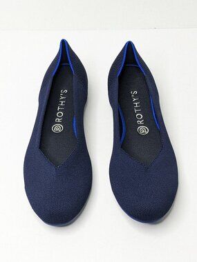 Rothy's The Flat Round Toe Slip-On Knit Ballet Flats Navy Solid Womens 10